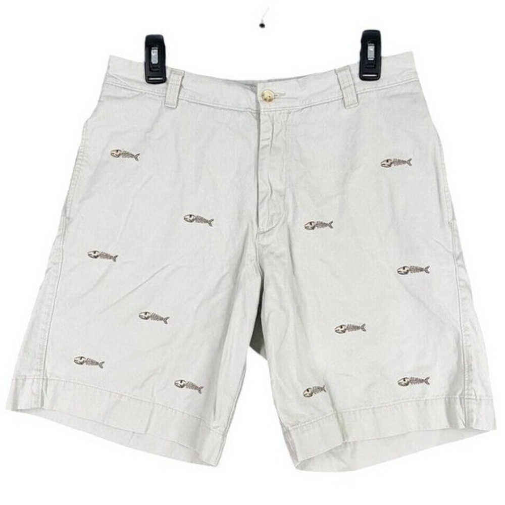 Berle Washed Stoned Beaten Fish Bone Skeleton Coastal Khaki Chino Shorts Mens 33